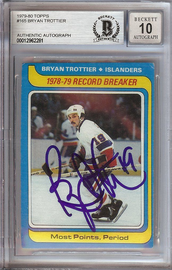 Bryan Trottier 1979-80 Topps Hand Signed Autograph Beckett 10 Slabbed #165