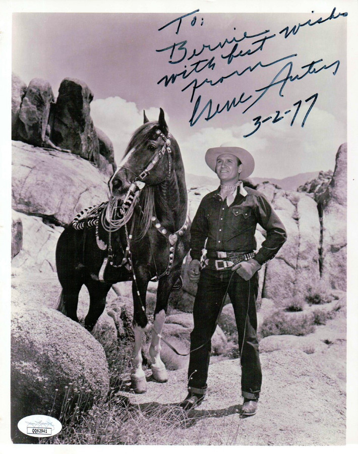 Gene Autry Signed Autographed 8X10 Photo Pose with Horse 1977 JSA QQ62941