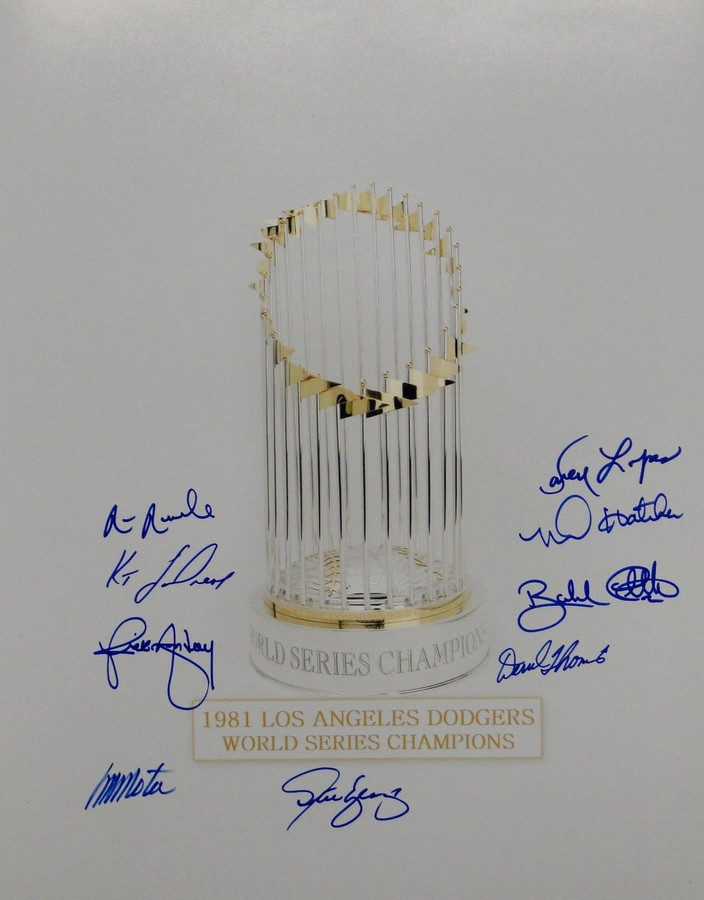 Manny Mota Yeager Monday Davey Lopes 1981 Dodgers WS Champion 16x20 Signed Photo