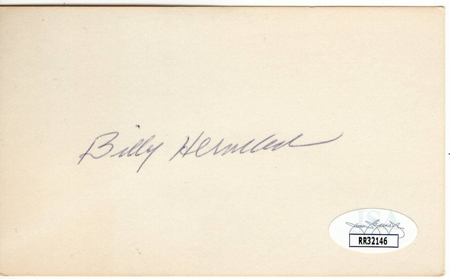 Billy Herman Signed Autographed 3X5 Index Card Dodgers Cubs JSA RR32146