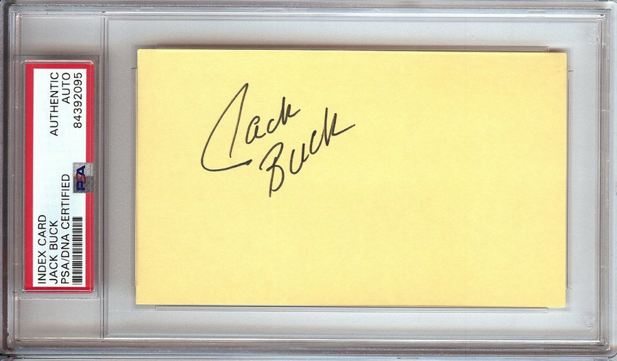 Jack Buck Signed Autographed Index Card Legendary Broadcaster PSA/DNA Slabbed