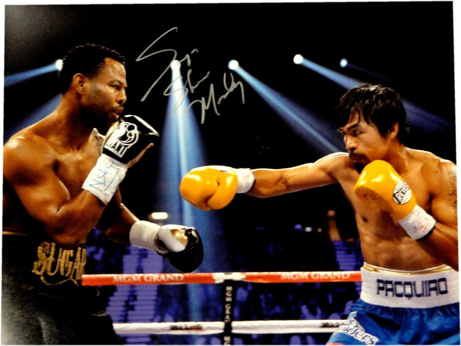 Sugar Shane Mosley Signed Autograph 16x20 Photo VS Manny Pacquiao Punch Low Silv
