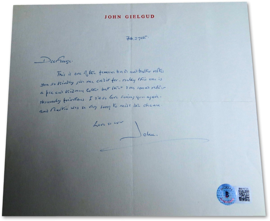 John Gielgud Signed Autographed Personal Letter English Actor BAS BB59725