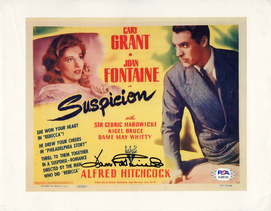 Joan Fontaine Signed Autographed 8.5X11 Photo Suspicion PSA AJ88130