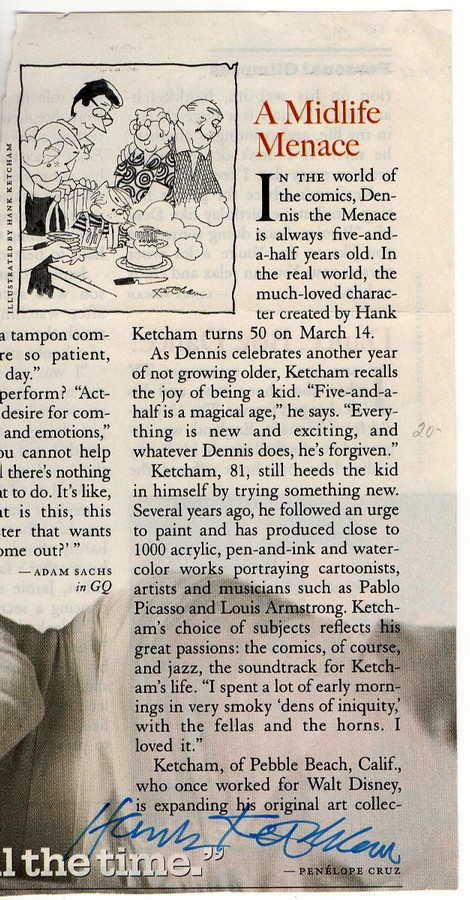 Hank Ketcham Signed Autographed Magazine Article Dennis the Menace BAS BA70328