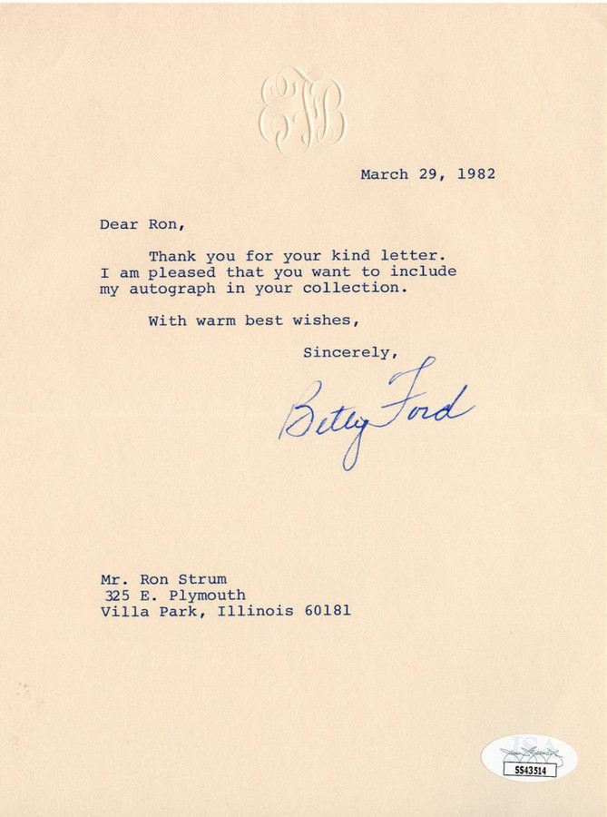 Betty Ford Signed Autographed Personal Letter First Lady JSA SS43514