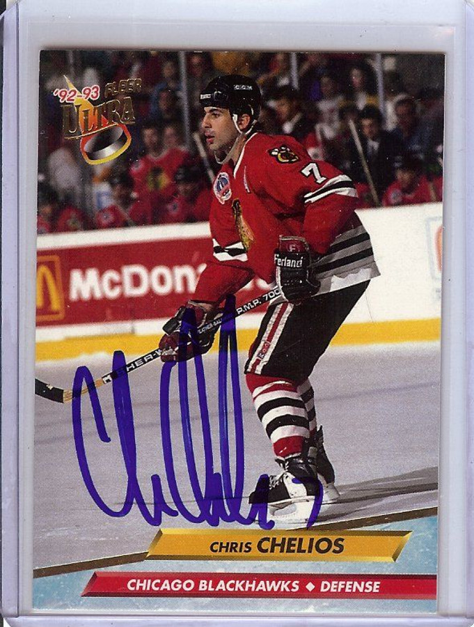 Chris Chelios 1992-93 Fleer Ultra Hand Signed Autographed  #34 JSA AB41651