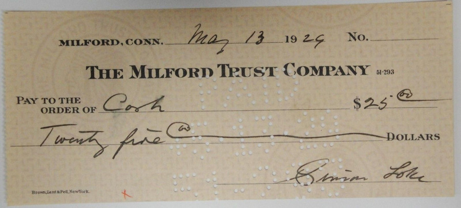 Simon Lake Hand Signed Autographed Personal Check $25.00