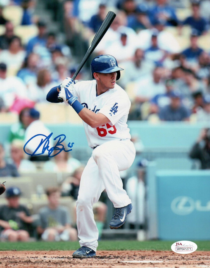 Austin Barnes Autographed 8X10 Photo Los Angeles Dodgers at Bat JSA WP041271