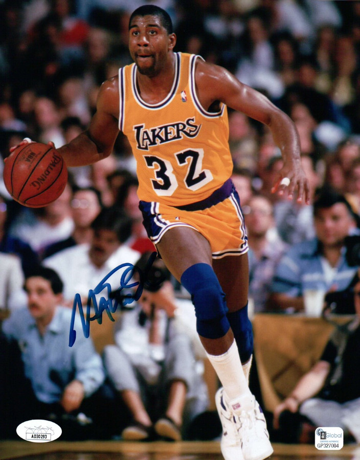 Magic Johnson Autographed 8X10 Photo Los Angeles Lakers Dribbling JSA AD30293