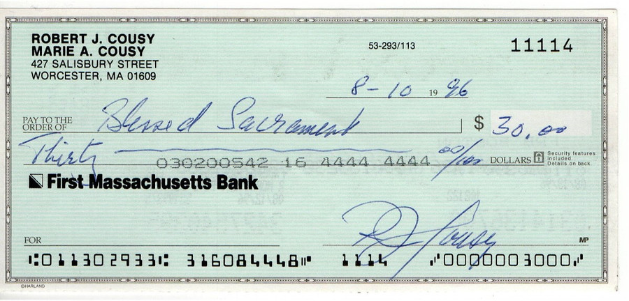 Bob Cousy Signed Autograph Personal Bank Check Boston Celtics #11114 JSA AC71367