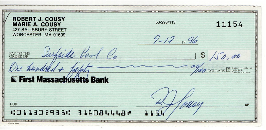 Bob Cousy Signed Autograph Personal Bank Check Boston Celtics #11154 JSA AC71374