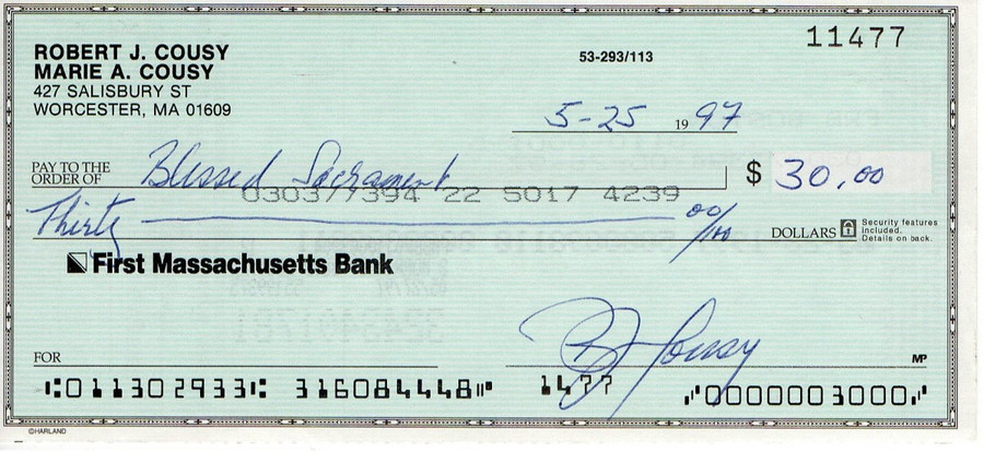 Bob Cousy Signed Autograph Personal Bank Check Boston Celtics #11477 JSA AC71381