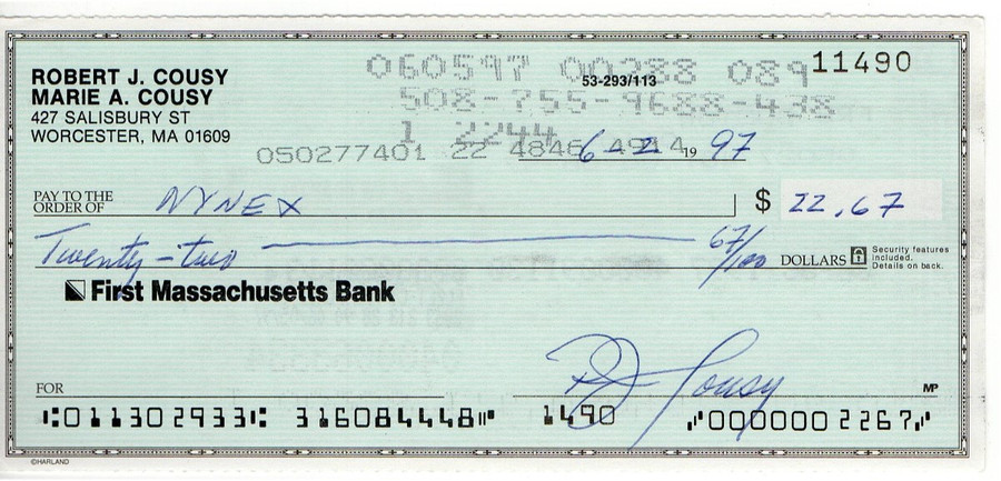 Bob Cousy Signed Autograph Personal Bank Check Boston Celtics #11490 JSA AC71382