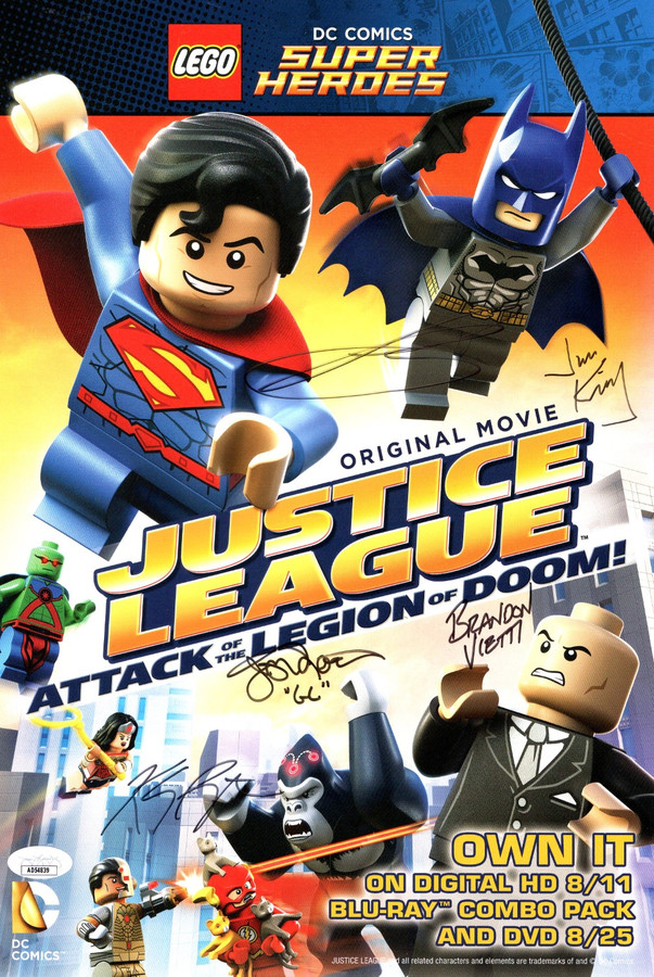 Justice League LEGO Multi Signed Autograph 10X15 Poster 5 Autos Baker Krieg JSA