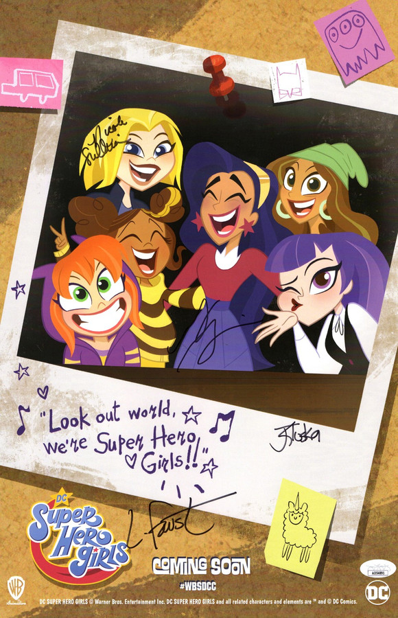 Super Hero Girls Mutli Autographed 11X17 Poster 4 Autos Delisle Sullivan JSA