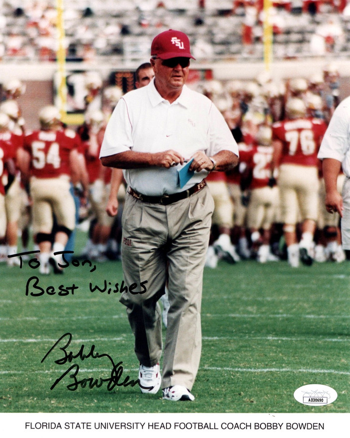 Bobby Bowden Signed Autographed 8X10 Photo Florida State Coach NCAA JSA AD30690