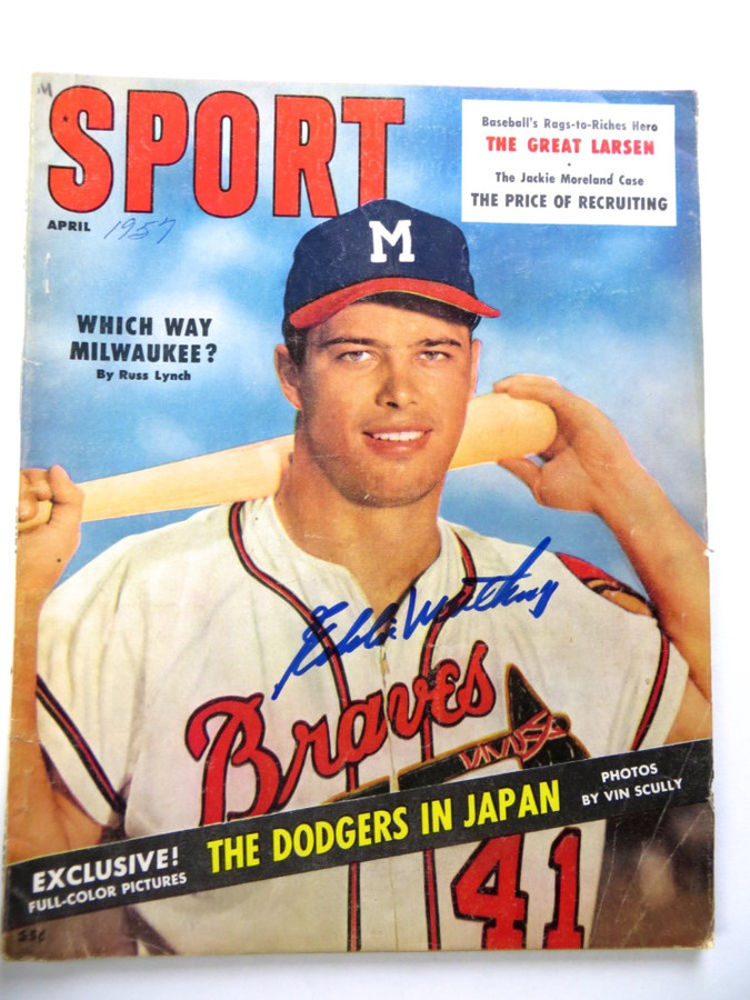 Eddie Mathews Signed Autographed Magazine SPORT 1957 Braves JSA AG71423