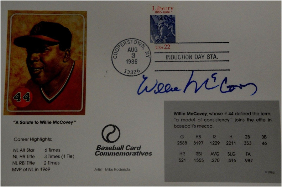 Willie McCovey Signed Autographed 6x9 1st Day issue stamp Giants COA