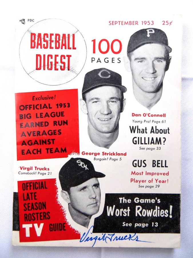 Virgil Trucks Autographed Magazine Baseball Digest 1953 White Sox JSA AG39593