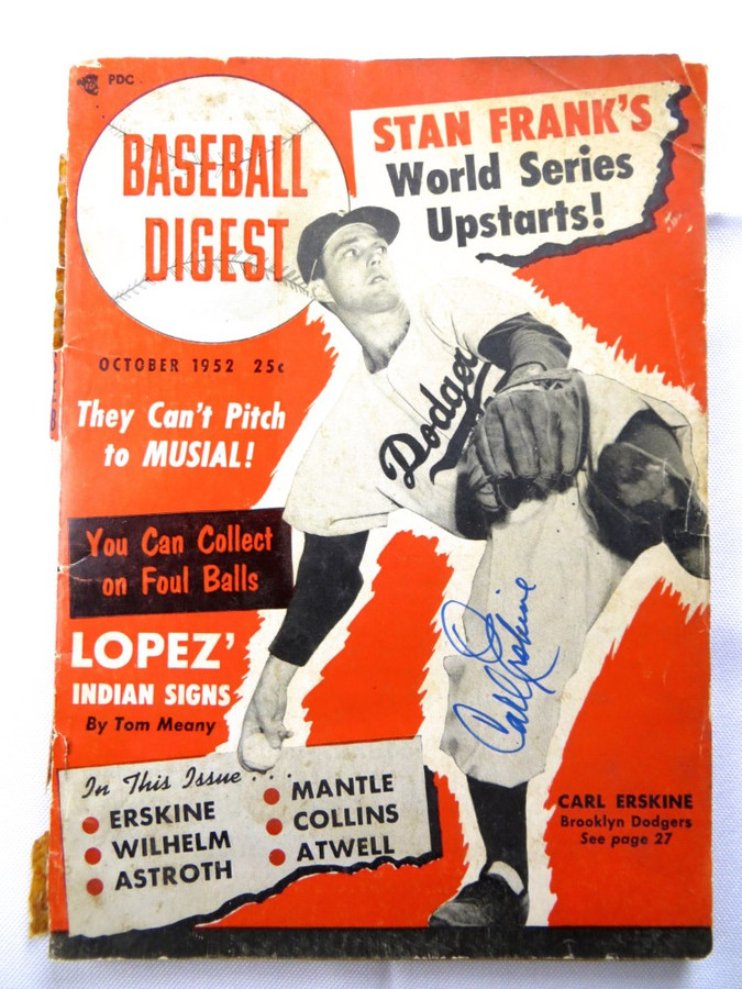Carl Erskine Signed Autograph Magazine Baseball Digest 1952 Dodgers JSA AG71932