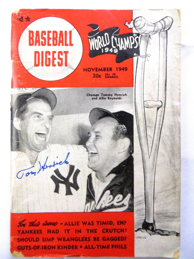 Tommy Henrich Signed Autograph Magazine Baseball Digest 1949 Yankees JSA AG39537
