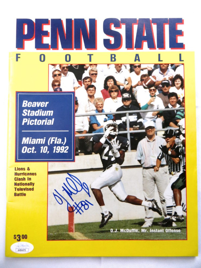O.J. McDuffie Signed Autographed Program 1992 Penn State vs. Miami JSA AH04475