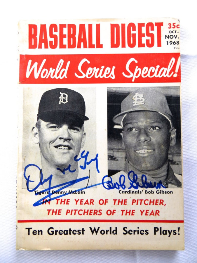 Bob Gibson Denny McLain Autographed Magazine Baseball Digest 1968 JSA AG39524