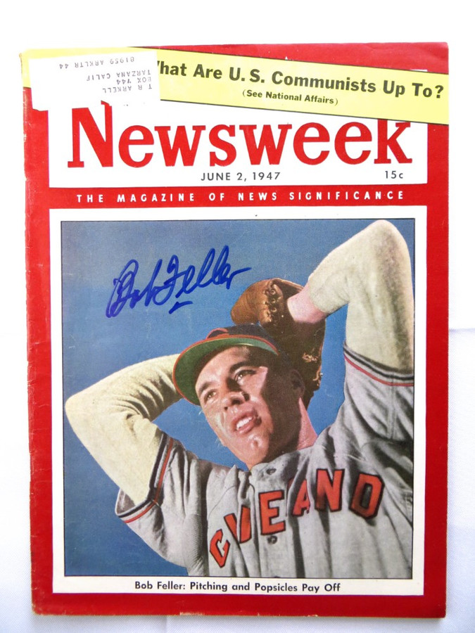 Bob Feller Signed Autographed Magazine Newsweek 1947 Indians JSA AH04467