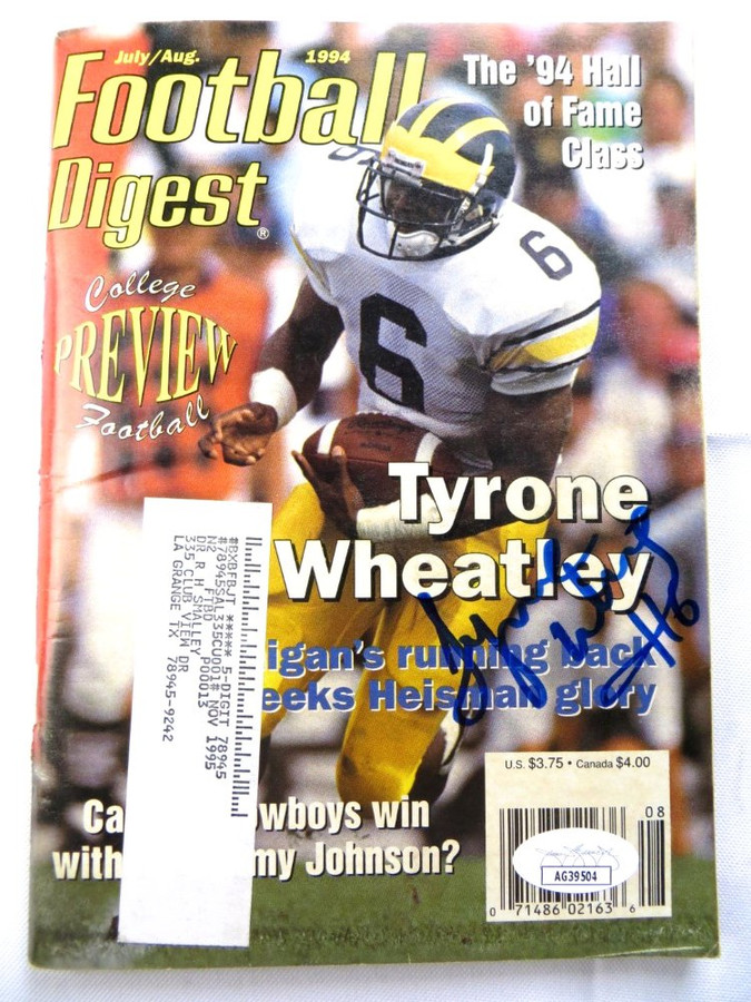 Tyrone Wheatley Autographed Magazine Football Digest 1994 Michigan JSA AG39504