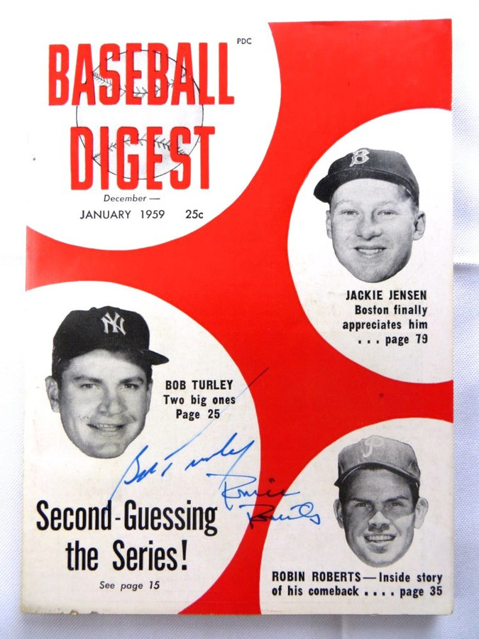 Bob Turley Robin Roberts Autographed Magazine Baseball Digest 1959 JSA AG71938
