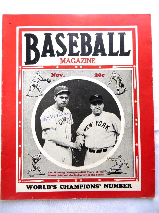 Bill Terry Signed Autographed Baseball Magazine 1939 NY Giants JSA AG71991