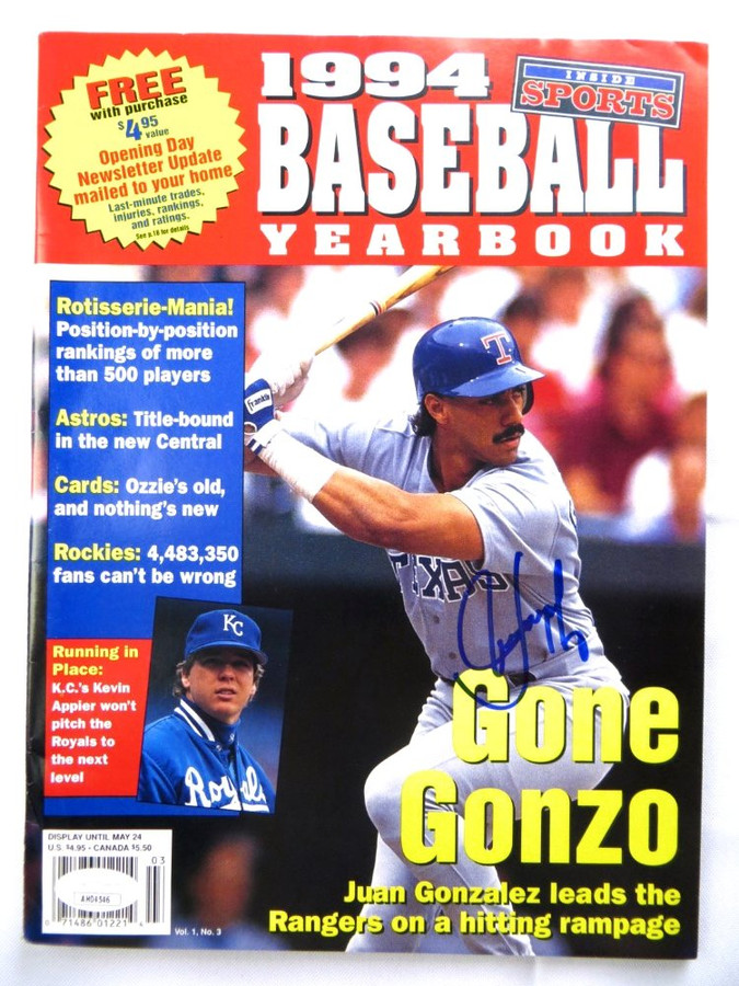 Juan Gonzalez Signed Autograph Magazine Inside Baseball 1994 Rangers JSA AH04546