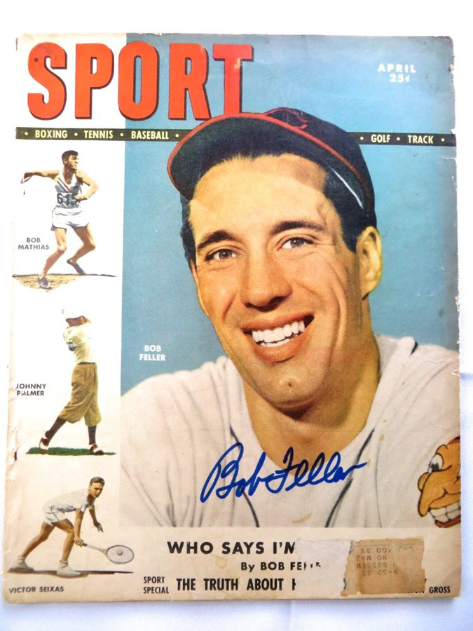 Bob Feller Signed Autographed Magazine SPORT 1949 Cleveland Indians JSA AH04530