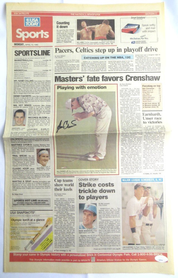 Ben Crenshaw Signed Autograph Newspaper Article 1995 Masters Win PGA JSA AH03461