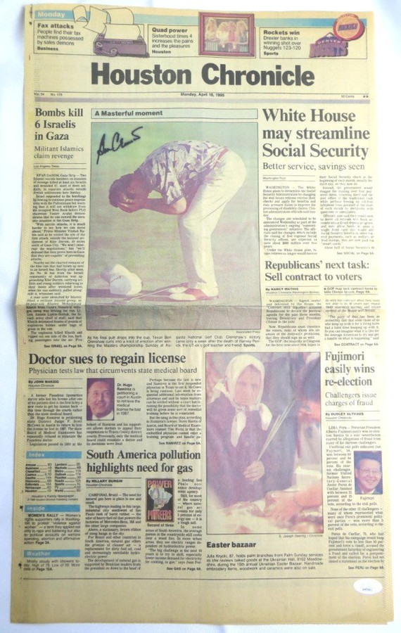 Ben Crenshaw Signed Autograph Newspaper Article 1995 Masters Win PGA JSA AH03462