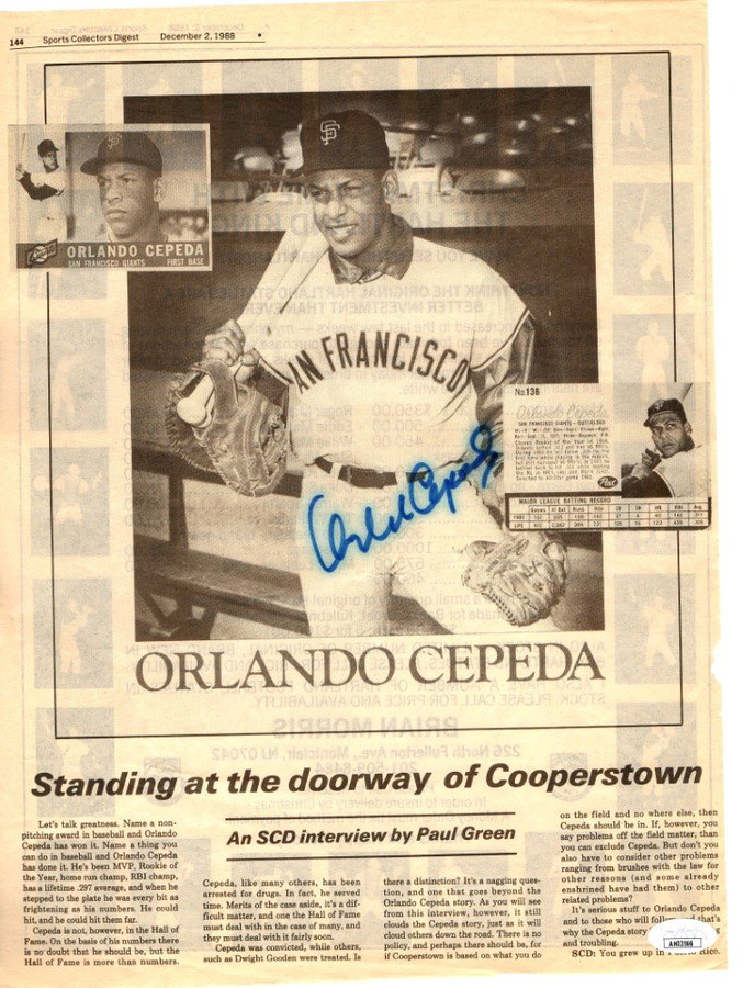 Orlando Cepeda Autographed Newspaper Article Collectors Digest 1988 JSA AH03566
