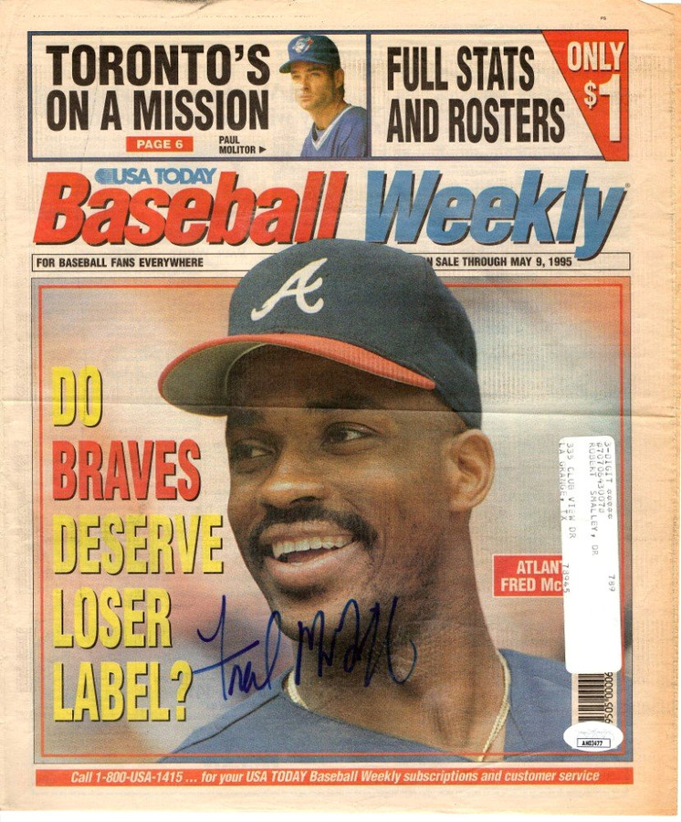 Fred McGriff Signed Autograph Newspaper Cover USA Today 1995 Braves JSA AH03477