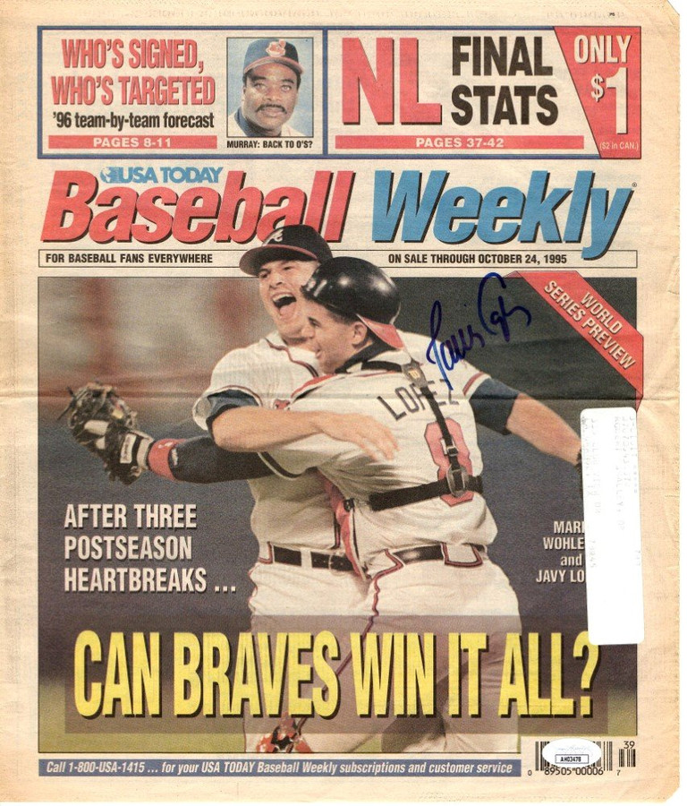 Javy Lopez Signed Autographed Newspaper Cover USA Today 1995 Braves JSA  AH03478 - Cardboard Legends