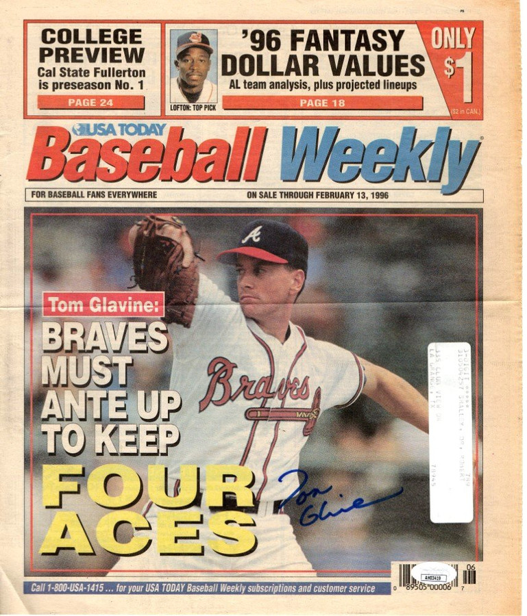 Tom Glavine Signed Autographed Newspaper Cover USA Today 1996 Braves JSA AH03419