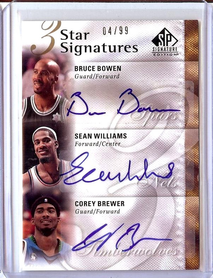 Bruce Bowen Williams Brewer 2009-10 SP Signature Triple Auto  #BBW 04/99