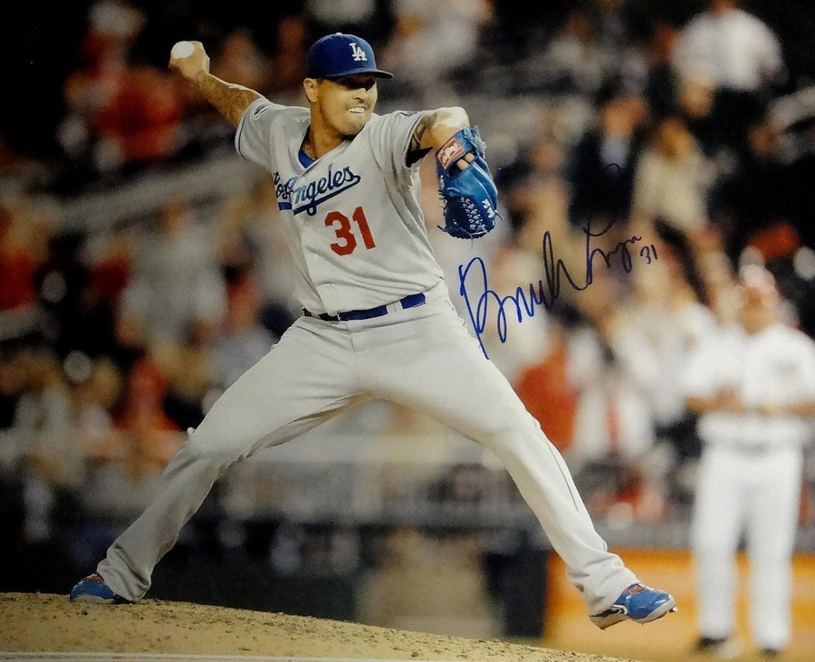 Brandon League Hand Signed Autographed 16x20 Photo LA Dodgers In Wind Up III
