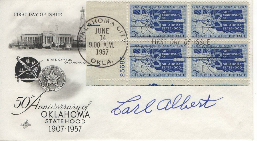 Carl Albert Signed Autographed First Day Cover Speaker of the House JSA AD30679
