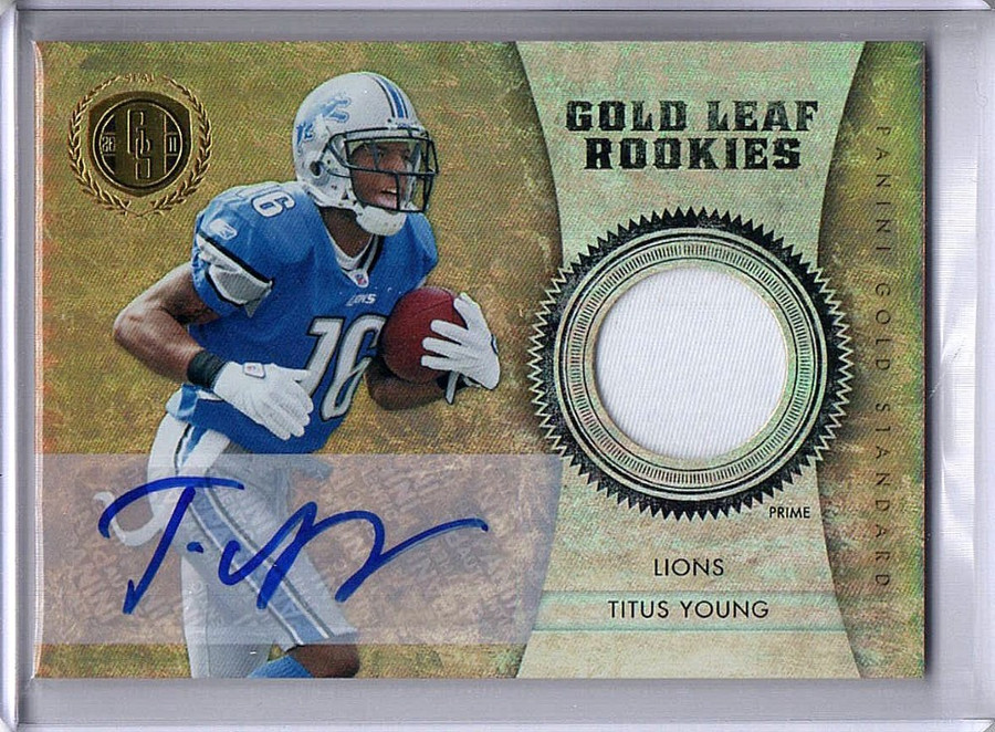 Titus Young 2011 Gold Standard Gold Leaf Rookies Patch Auto Lions #15 03/25