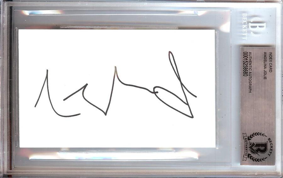 Angelina Jolie Signed Autographed Index Card Gia Wanted BAS Encapsulated