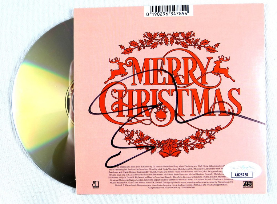 Ed Sheeran Signed Autographed CD Cover Merry Christmas w/Elton John JSA AH26758