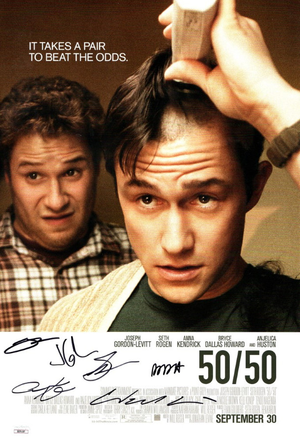 50/50 Cast Signed Autograph 11X17 Poster Rogan Gordon-Levitt 6 Sigs JSA XX76187