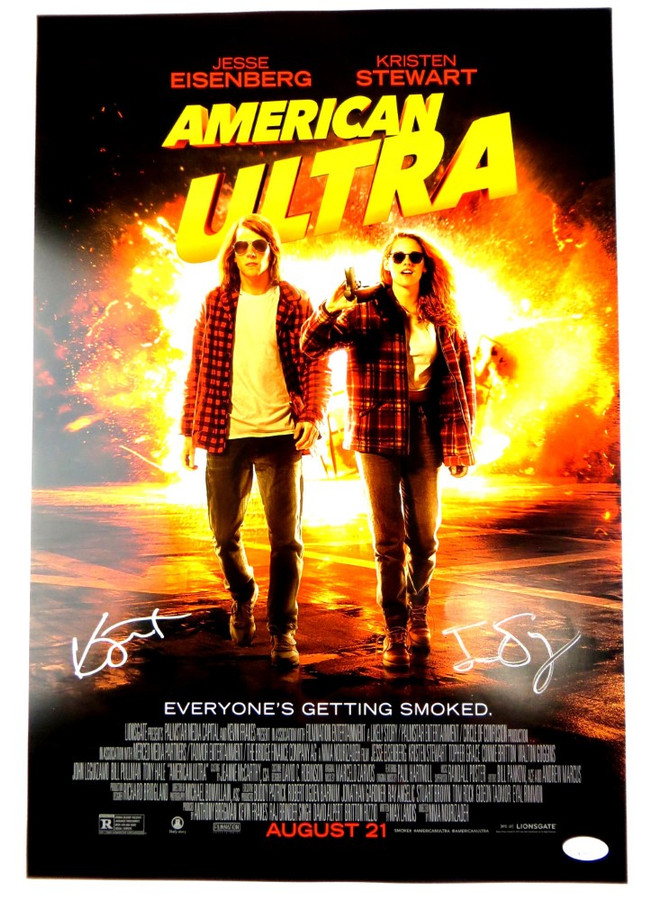 Jesse Eisenberg Kristen Stewart Signed 13X20 Poster American Ultra JSA AG39711