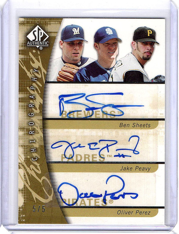 Ben Sheets Jake Peavy Perez 2005 SP Authentic Chirography Triple Auto  #SPP 5/5
