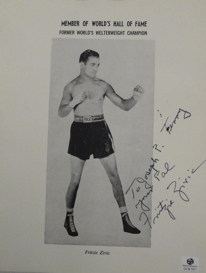 Fritzie Zivic Signed Autographed 8x10 Vintage Boxing Photograph Photo GAI COA